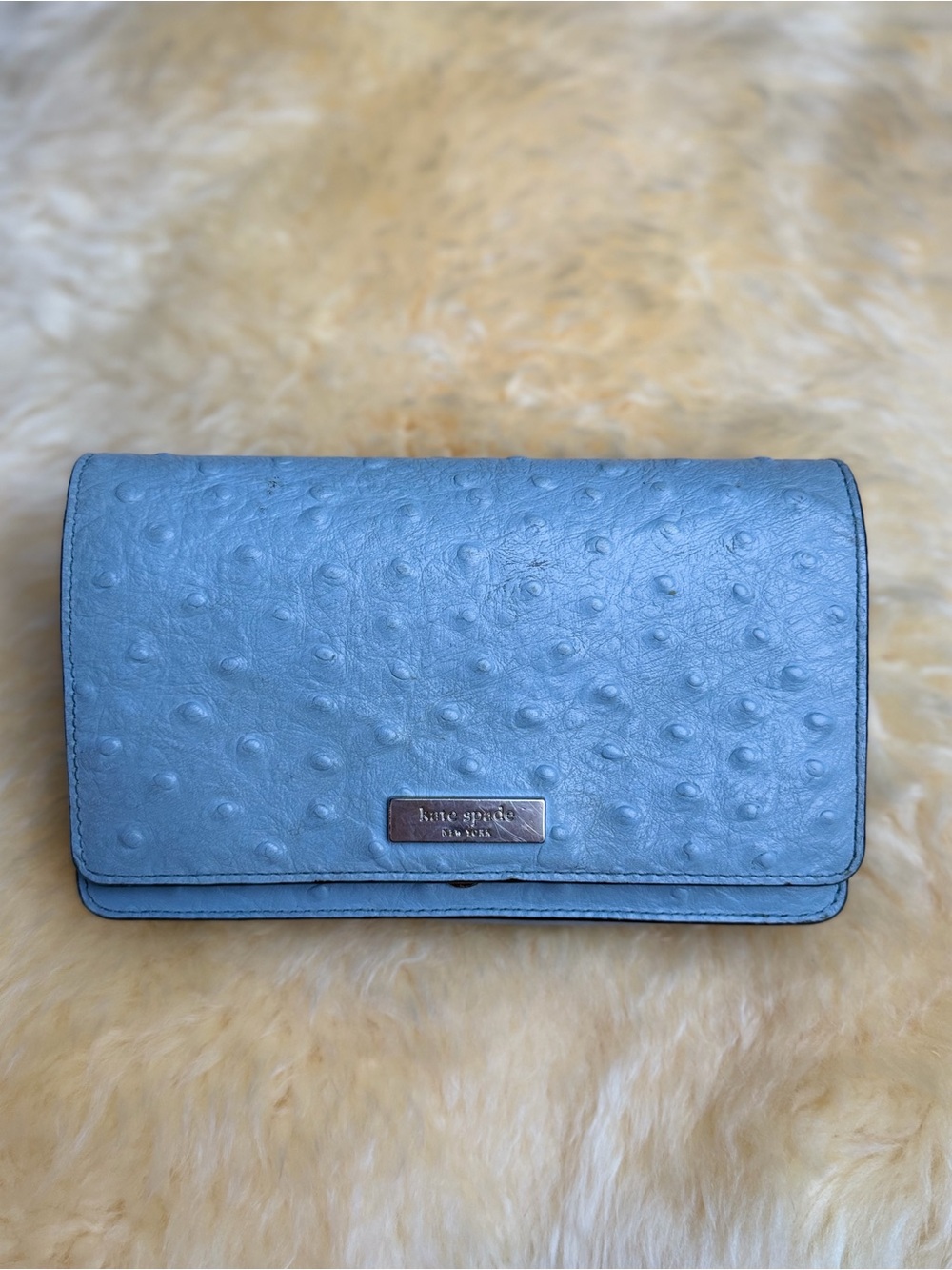 kate spade Light Blue Ostrich-Texture Leather Crossbody Wallet Clutch - Picture 9 of 9